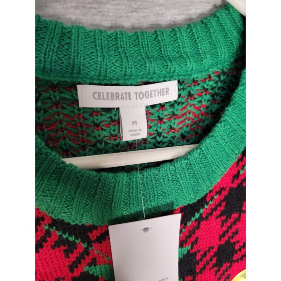 NWT Ugly Christmas Sweater Cat Santa Hat Drink Cup Holder Knit Sweater Medium - Picture 3 of 9